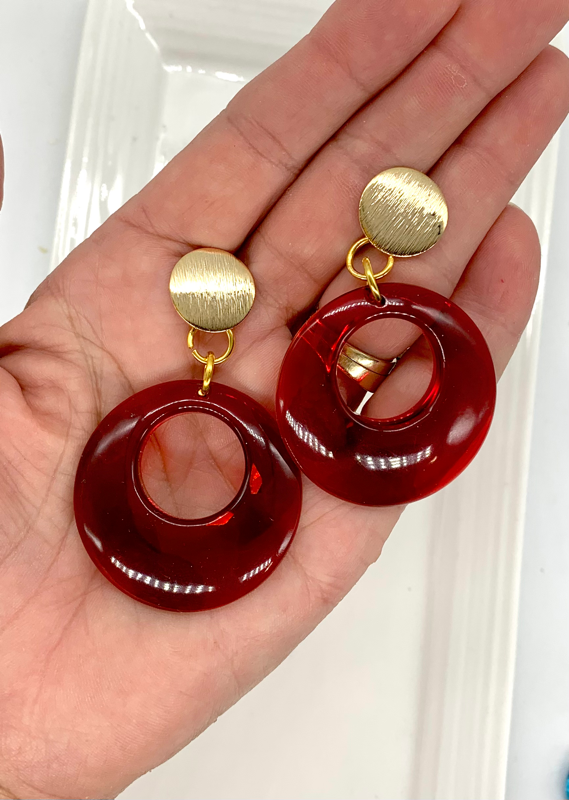 Gold and Red Resin Earrings